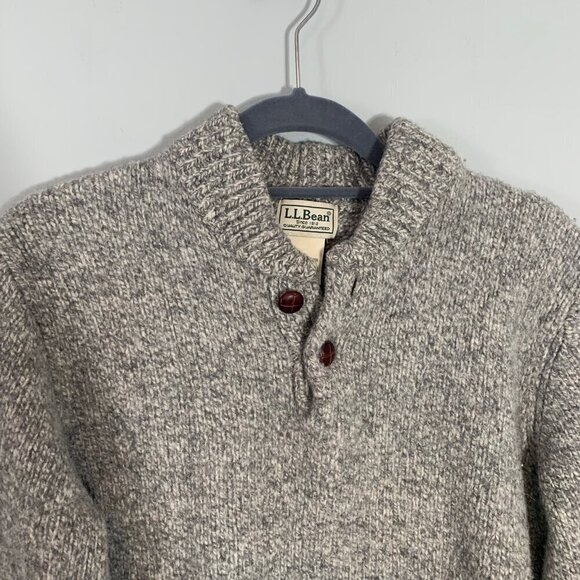 L.L. Bean 100% lambs wool gray mock collar button detail pullover sweater - Picture 4 of 9